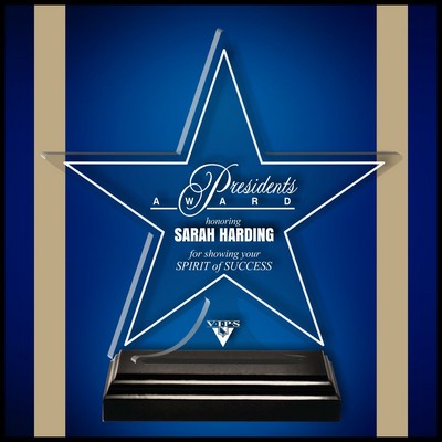 11" Star Clear Acrylic Award with a Black Wood Base