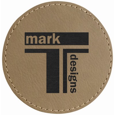 3" Round Light Brown Laserable Leatherette Patch with Adhesive