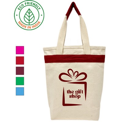 Gift & Wine Eco Friendly Canvas Tote w/Maroon Red Trim