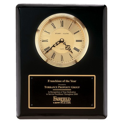 Black Piano Finish Clock, Waterfall Bezel & Gold Dial