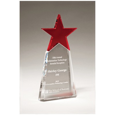 4.1" x 9.1" x 1.1" (Bottom) Red Crystal Star on Clear Base