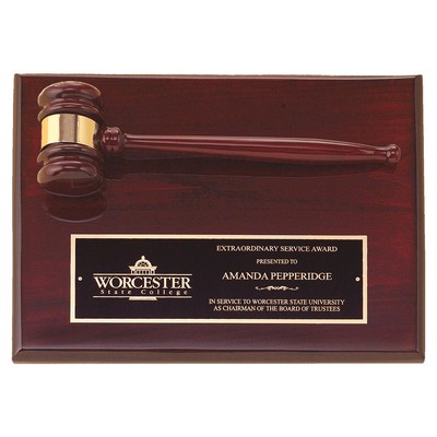 Rosewood Piano Finish Gavel Plaque with Black Brass Plate