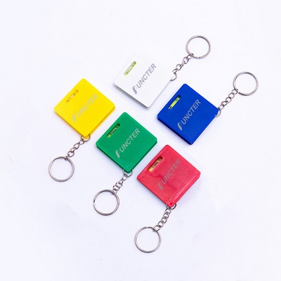 1 Meter Mini Square Steel Retractable Tape Measure with Level (Metric & Imperial) Keychain Tool