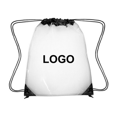 14" Custom Water Resistant Clear PVC Drawstring Bag 14"x16 1/2" LOW MOQ