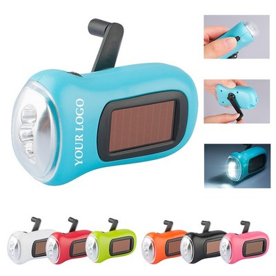 Hand Crank Solar Flashlight 3LED Rechargeable Battery