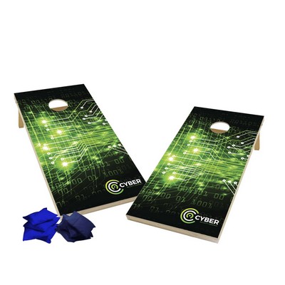 Wood Cornhole, 4 Navy & Royal Bean Bags