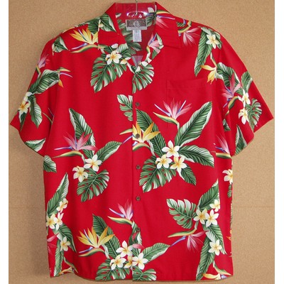 Hawaiian Tropical Print 100% Rayon Silky Feel Bahama Red Shirt - DEEP INVENTORY