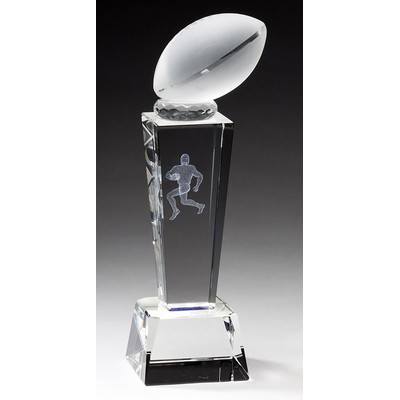 Crystal Football Award w/3-D Player Image, 2-1/2"x8-3/4"H