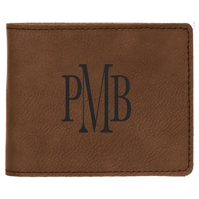4 1/2" x 3 1/2" Dark Brown Leatherette Bifold Wallet
