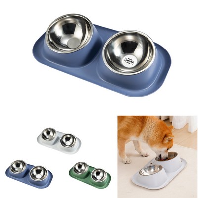 Cat Puppy Stainless Steel Water Bowls Non Spill Skid Resistant Silicone Mat