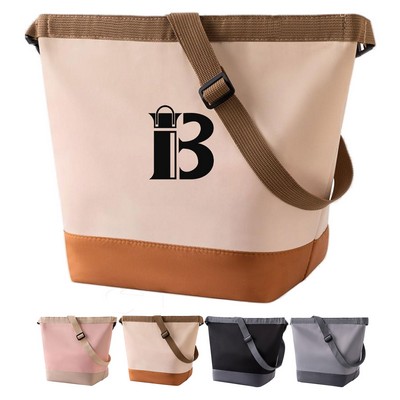 Portable Color-Block Oxford Insulated Tote Crossbody Bag