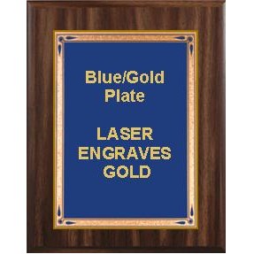 Walnut Plaque 8" x 10" - Blue/Gold 6" x 8" Teardrop Plate