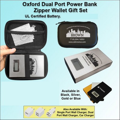 Oxford Dual Port Power Bank Zipper Wallet Gift Set 8800 mAh - Silver No Extra Tariff