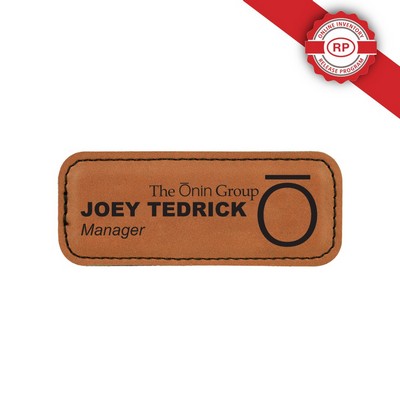 Laser Engraved Stitched Leatherette Badge w/Magnetic Back (1.25"X3.25") Rectangle