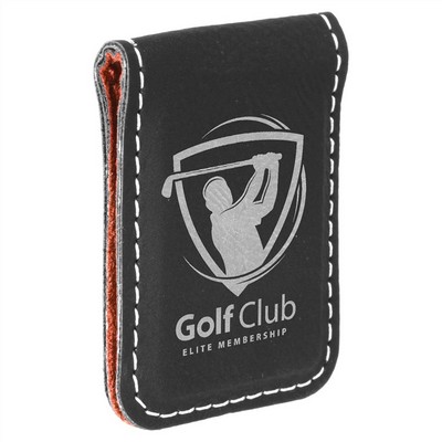 1 3/4" x 2 1/2" Black/Silver Leatherette Money Clip