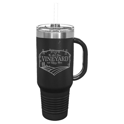Polar Camel 40 oz. Black Travel Mug w/Handle, Straw Included