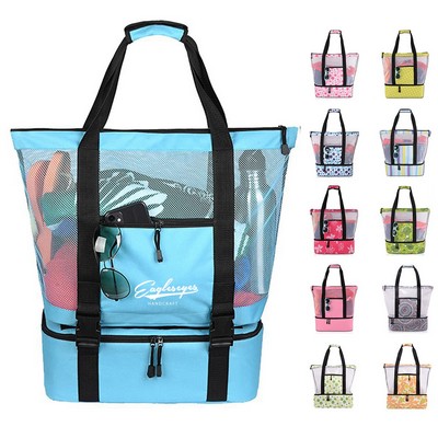 Large-Capacity Insulated Beach Bag with Mesh Clear Design