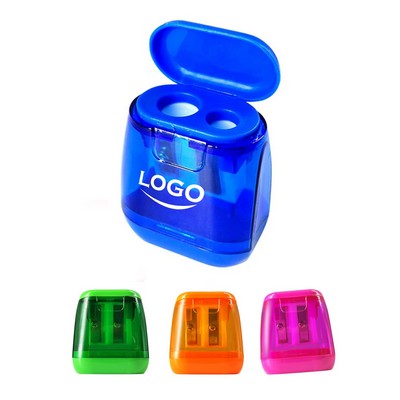 Plastic Double Hole Manual Pencil Sharpener With Cover(Free Shipping)