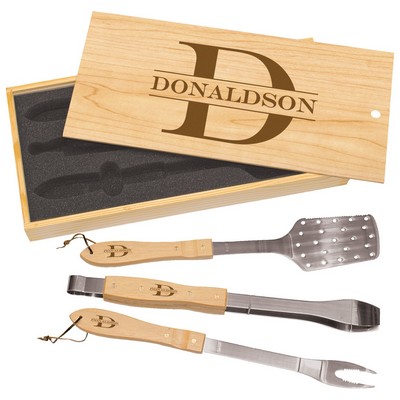 3-Piece BBQ Set in Wooden Pine Box