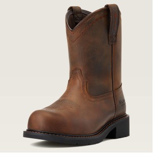 Ariat® Women's 8" Distressed Brown Fatbaby® Work Pull-On Boots