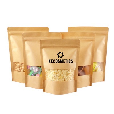 Kraft Paper Stand Up Zip Lock Pouch Bags w/Clear Window