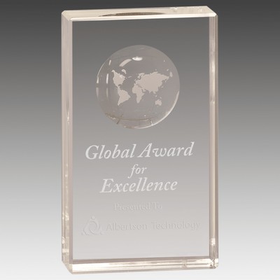 6" Clear Crystal Rectangle with Globe Etching