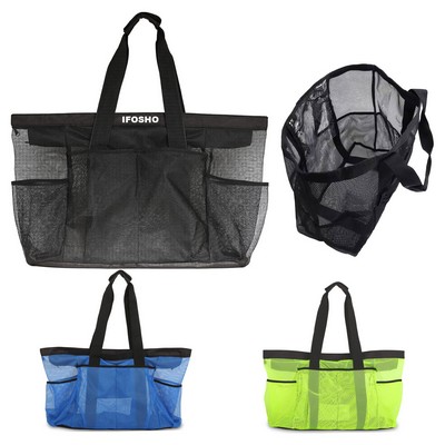 Extra Large Waterproof Beach Bag Mesh Tote with Zippered Pockets for Swim Travel Gym