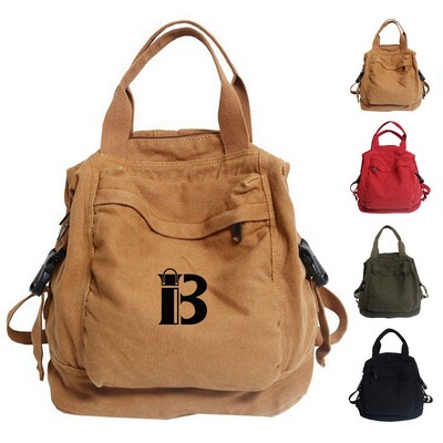 Solid-color Retro Nylon Multi-pocket Backpack