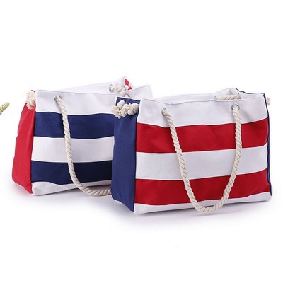 Korean Striped Canvas Shoulder Bag