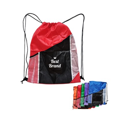 210D Polyester Drawstring Backpack With Side Mesh Storage Pocket