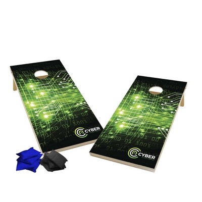 Wood Cornhole, 4 Black & Royal Bean Bags
