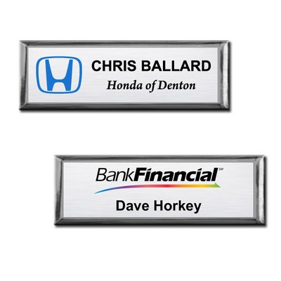 The Athena Executive full color metal name badge 1" X 3"