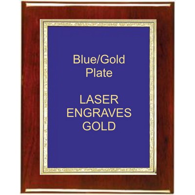 Rosewood 8" x 10" Piano Finish Plaque - With 6" x 8" Blue/Gold Florentine Plate