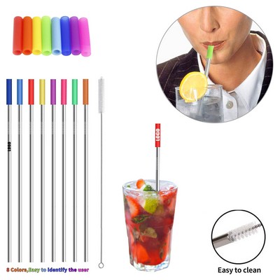 9.48 Inch Straight Protector Metal Straw With Brush