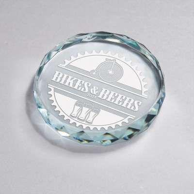 Faceted Edge Crystal Paperweight (4"x0.75")