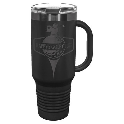 PC 40 oz. Black/Ghost Black ION-Plated Travel Mug w/Straw