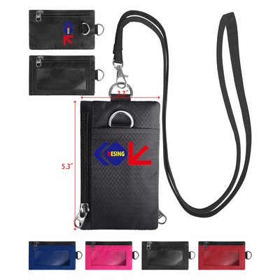 Zipper Rfid Blocking Wallet with Lanyard Keychain