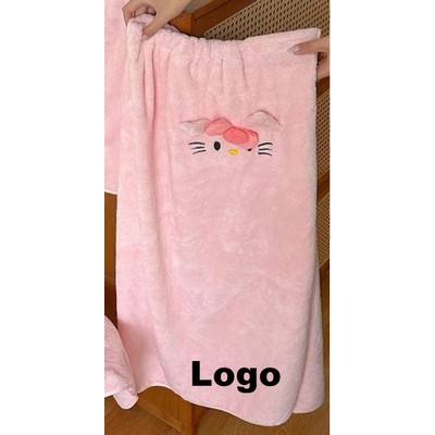 Coral Fleece Kt Cat Women Wearable Bath Towel