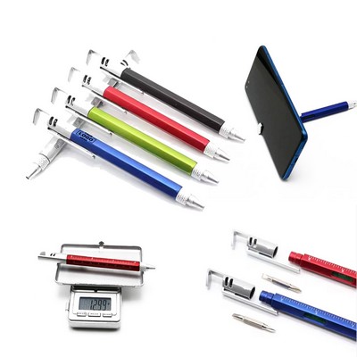 Multifunctional Plastic Ballpoint Pen Equipped with a Hexagonal Phone Holder