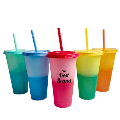 24oz PP Temperature Sensitive Color Changing Cup With Straw