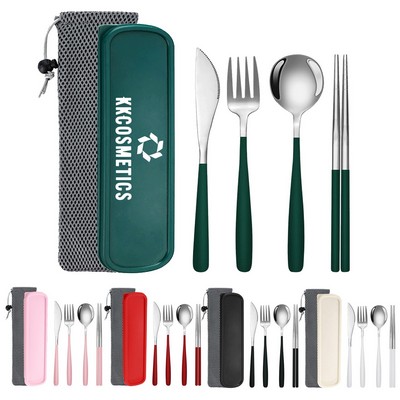4 Pieces Silver Portable Stainless Steel Tableware Set