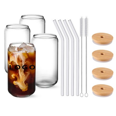 4pcs 16oz Can Shaped Glass Cup with Lid
