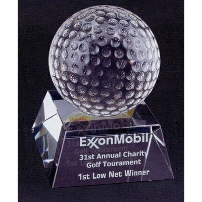 3" Golf Ball Crystal Award - 3-1/2"x3-1/2"x4-1/2"