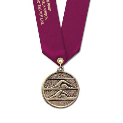 1 1/8" Double Swimmers Case CX Medal w/ Satin Neck Ribbon