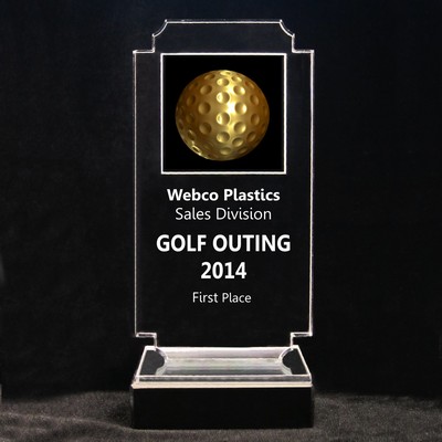 Acrylic and Marble Engraved Award - 8-3/4" Full-Color Gold Golf Ball Panel
