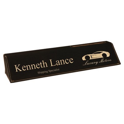 10.5" Black/Gold Laserable Leatherette Desk Wedge w/Slot