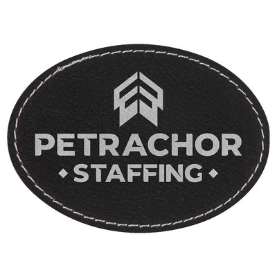 Oval Black/Silver Leatherette Patch with Adhesive
