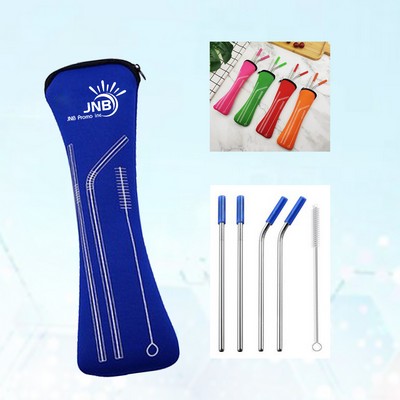 Reusable Stainless Steel Drinking Straw Set with Neoprene Carry Case and Cleaner