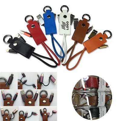 3 In 1 PU Leather Keychain Data Charging Cable