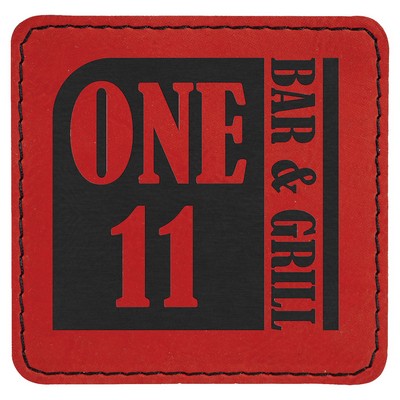 3" x 3" Square Red Leatherette Patch with Adhesive